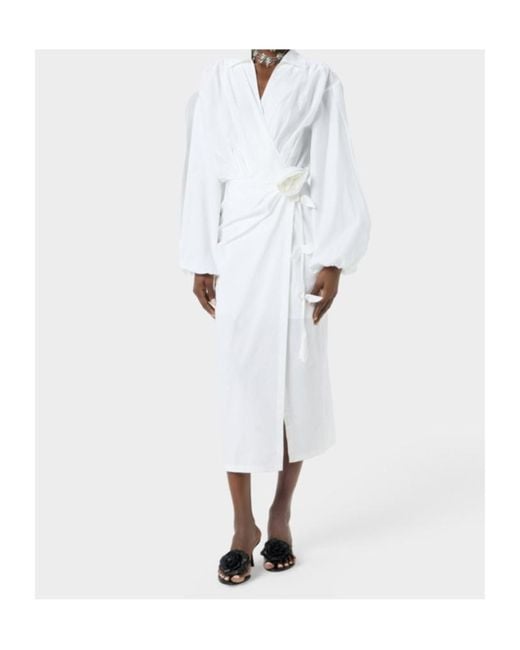Blumarine White Rose-Appliqué Poplin Midi Dress
