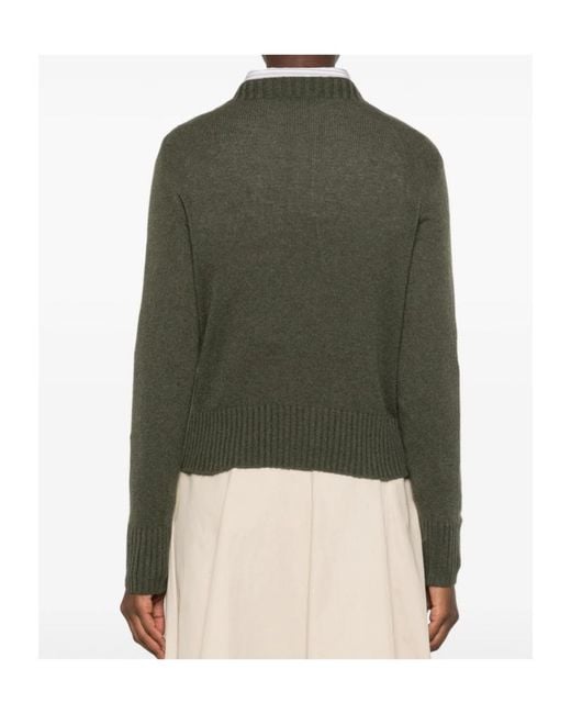 Aragona Green Long-Sleeve Ribbed-Trim Sweater