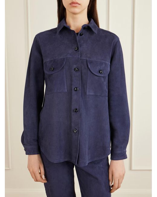 Blazé Milano Blue Berber Patchwork Suede Shirt