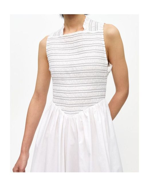 Ganni White Washed Stretch Cotton Smock Midi Dress