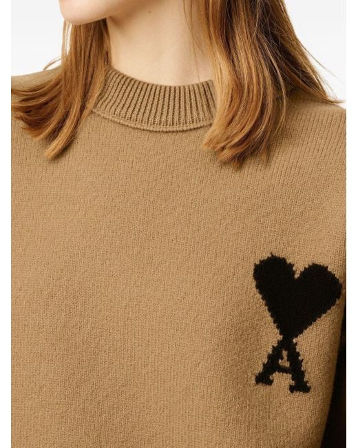 AMI Brown Ami De Coeur Crewneck Sweater for men