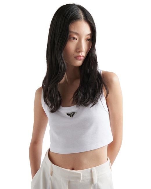 Prada White Jersey Cropped Top