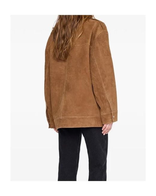 Anine Bing Brown Snap-Front Stand-Collar Jacket