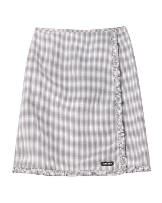 Miu Miu Gray Ruched Check Skirt