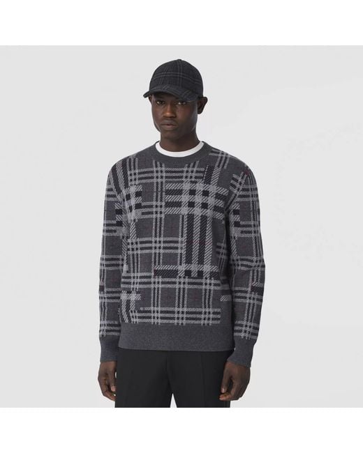 Burberry Gray Contrast-Check Jumper for men