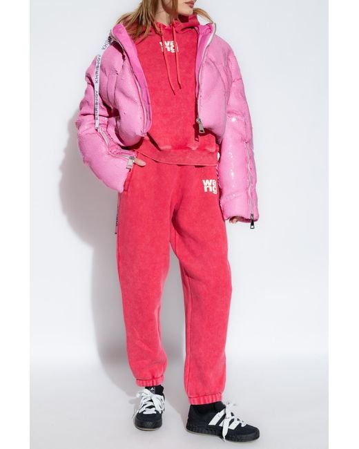 Alexander Wang Red Rubberised-Logo Cotton-Blend Track Pants