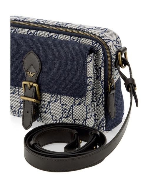 Emporio Armani Blue Monogram Flap Shoulder Bag for men