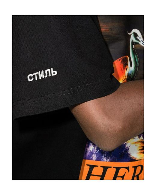 Heron Preston Black Ss Tee Os Split Herons for men