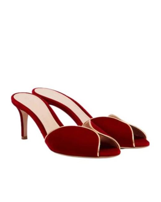 Gianvito Rossi Red Leather-Trimmed Velvet Mules