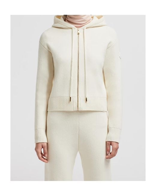 Moncler White Zip-Up Hooded Knit Cardigan