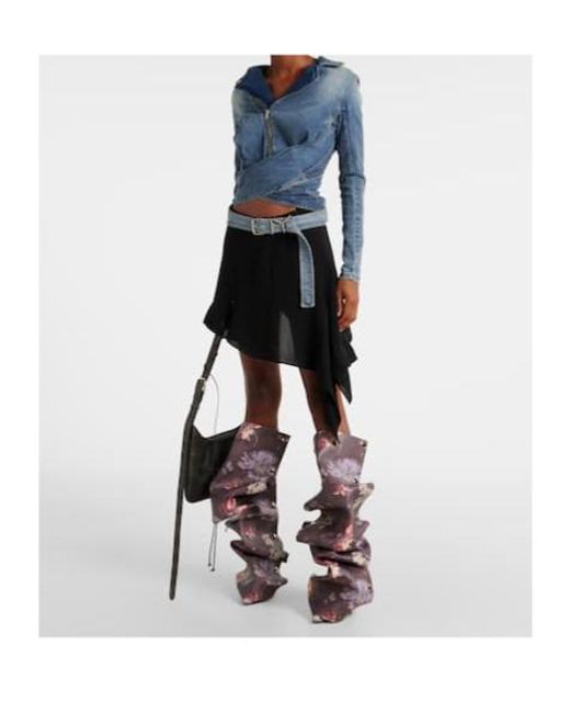 Y. Project Multicolor Snap 100 Floral Leather Knee-High Boots
