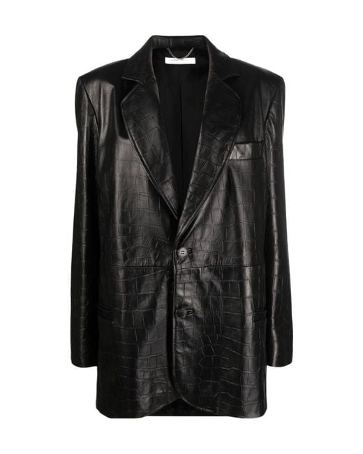 Alessandra Rich Black Crocodile-Effect Single-Breasted Blazer