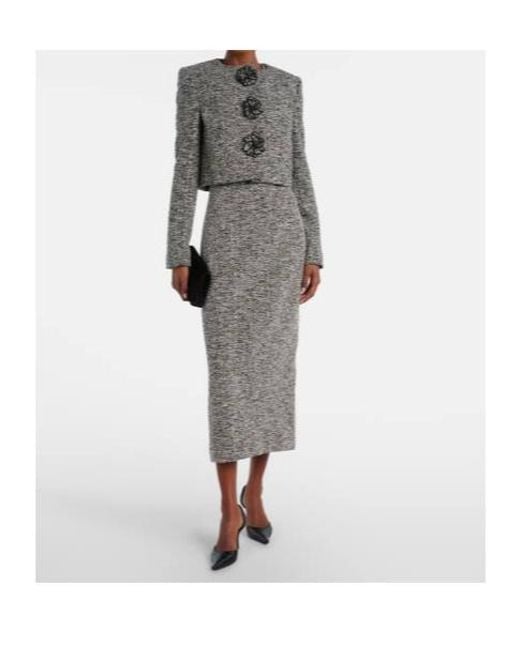 Oscar de la Renta Gray Floral-Appliqué Cotton-Blend Tweed Jacket