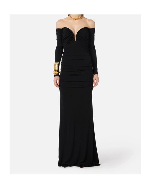 Elisabetta Franchi Black Dress With Ruffles And Off Shoulders