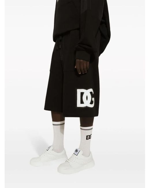 Dolce & Gabbana Black Logo Patch Drawstring Shorts for men