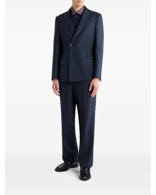 Etro Blue Patterned Double-Breasted Blazer for men