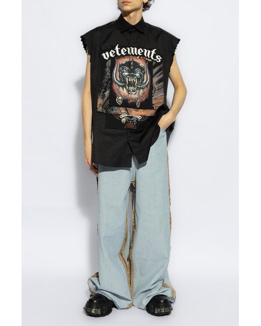 Vetements Black Oversize Sleeveless Shirt for men