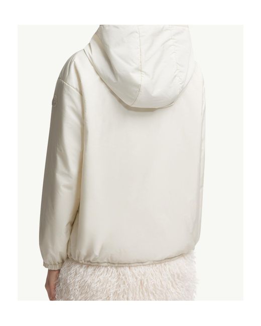 Moncler White Teddy-Trimmed Padded Zip-Up Hoodie