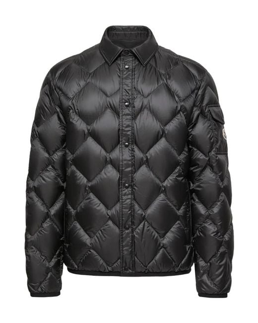 Moncler Black Collared Button-Up Quilted Shirt Jacket for men
