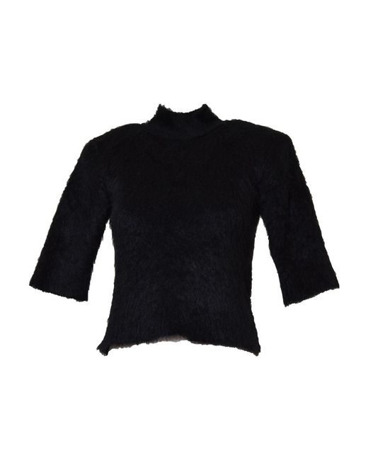 Sportmax Blue Mohair High-Neck Top