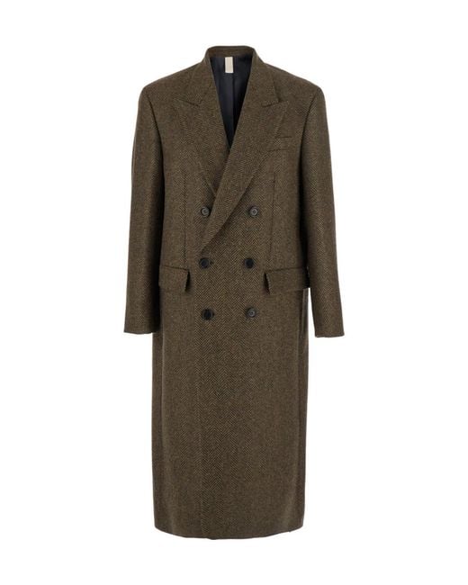 sunflower Green Herringbone Double-Breasted Coat for men