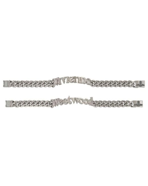 Vivienne Westwood White Logo-Plaque Curb-Chain Bracelet for men