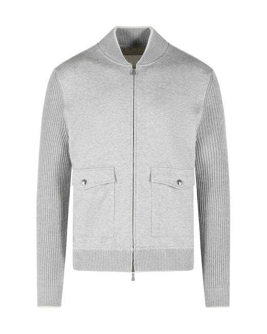 Eleventy Gray Ribbed Trim Bomber Jacket for men