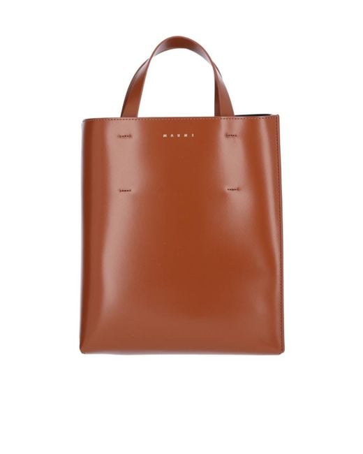 Marni Brown Logo Printed Drawstring Tote Bag
