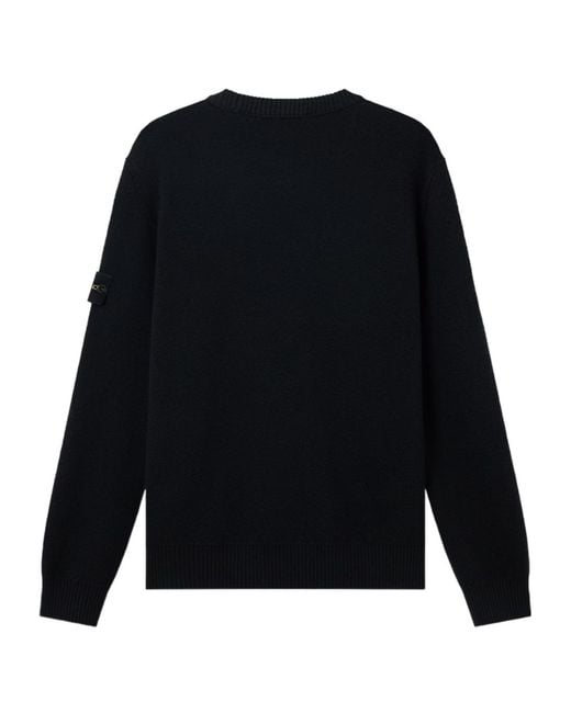 Stone Island Blue Logo-Patch Ribbed-Trim Sweater for men