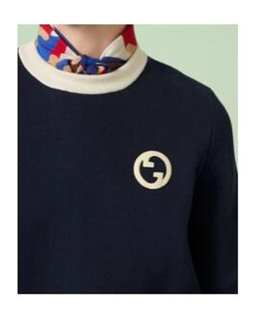 Gucci Blue Logo-Patch Long-Sleeve Jumper for men