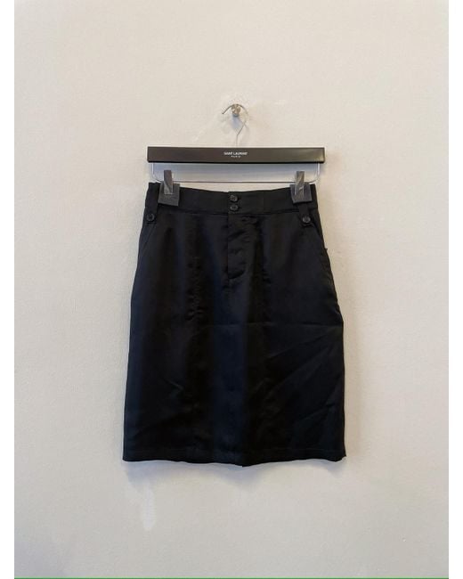 Saint Laurent Black Button Detailed Pencil Skirt