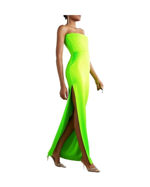 Alex Perry Green Strapless Fluorescent Satin Crepe Maxi Dress