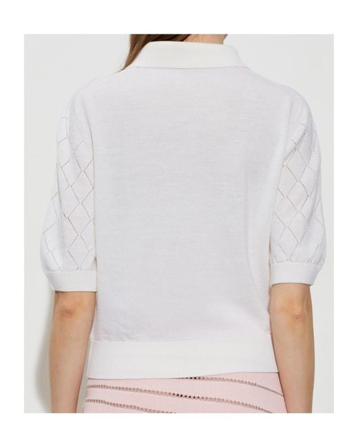 Balmain White Knitted 3-Button Polo Shirt