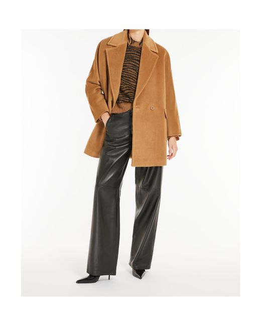 Max Mara Brown Studio Molo Double-Breasted Long-Sleeved Coat