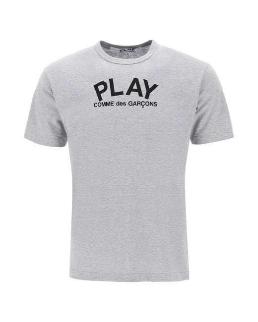 COMME DES GARÇONS PLAY Gray Comme Des Garçons Play Logo Printed Crewneck T-Shirt for men
