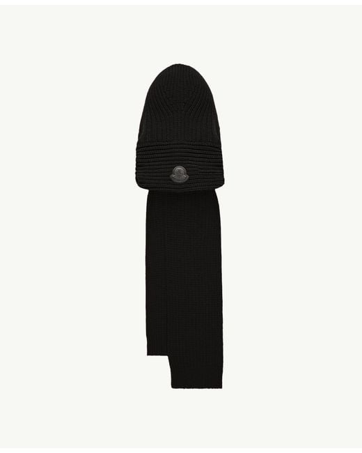 Moncler Black Logo Patch Hooded Scarf