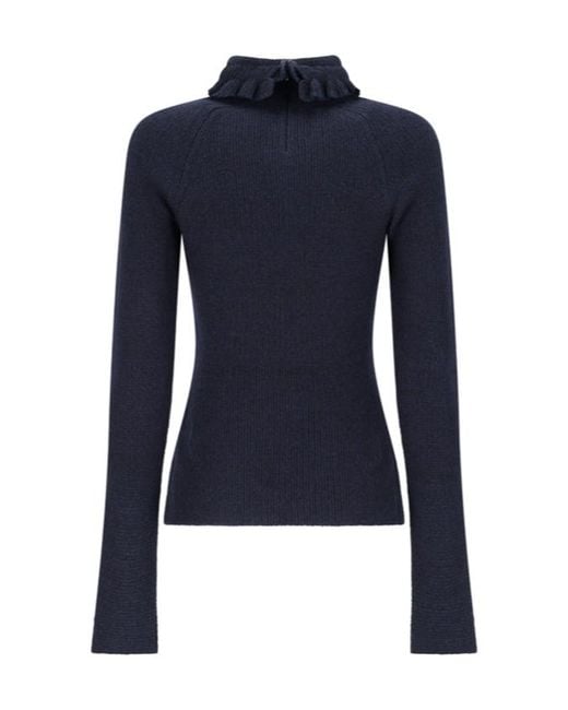Alaïa Blue Ruffled Long-Sleeve Top