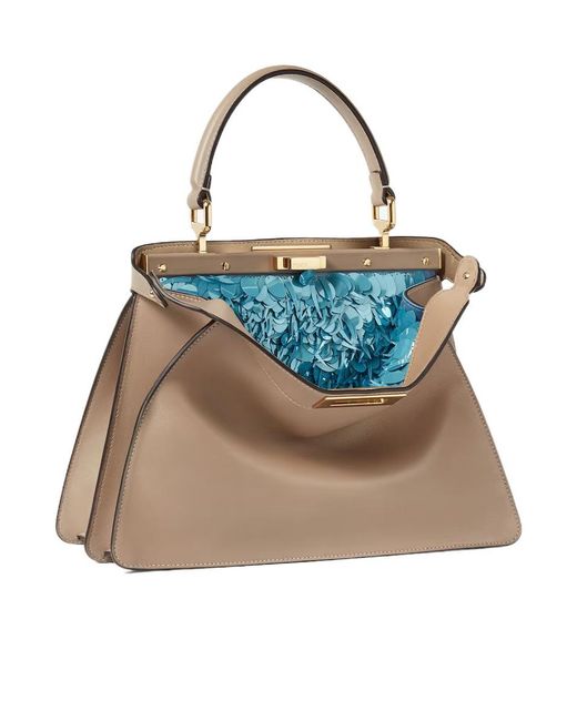 Fendi Blue Peekaboo Iseeu Medium Dove Leather Bag With Aquamarine Sequins