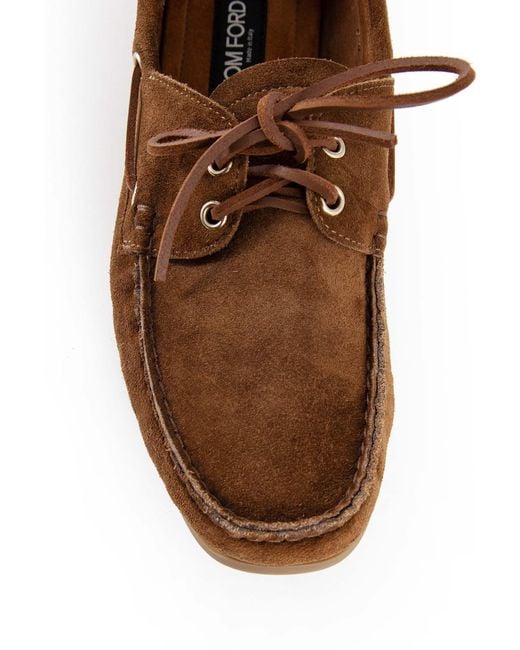 Tom Ford Brown Squared Toe Lace-Up Boat Shoes for men