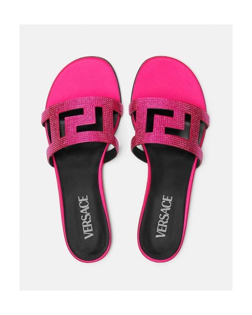 Versace Purple Greca Maze Embellished Slides