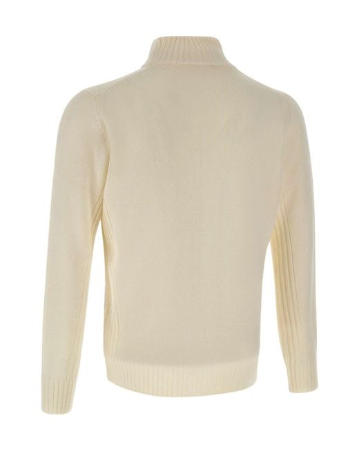 Kangra Cashmere White Kangra Ribbed Zip-Up Stand Collar Cardigan for men