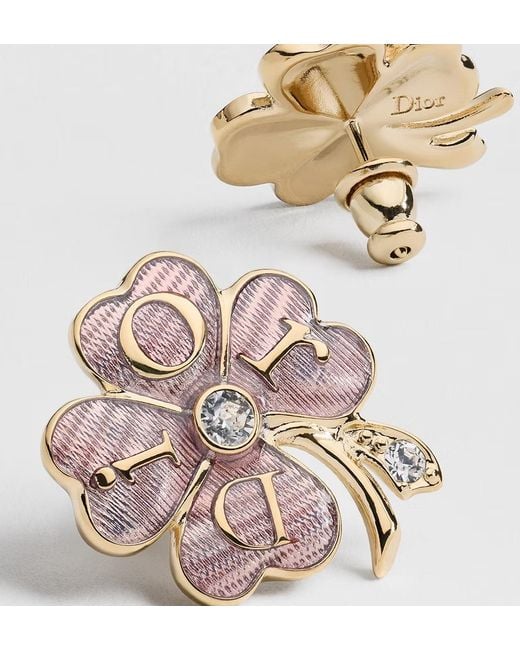 Dior Pink Floral Clover Stud Earrings