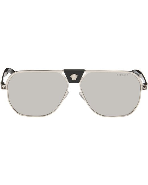 Versace Gray Greca Flow Navigator Sunglasses for men