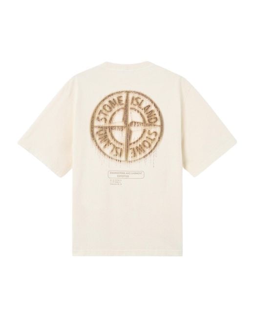 Stone Island White Compass Printed Crewneck T-Shirt for men