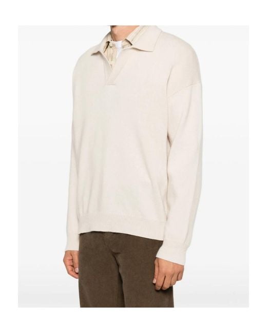 Roberto Collina Natural Long-Sleeved Knitted Polo Shirt for men