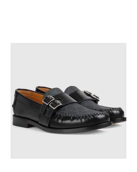 Gucci Black Gg Supreme Buckle Loafers for men
