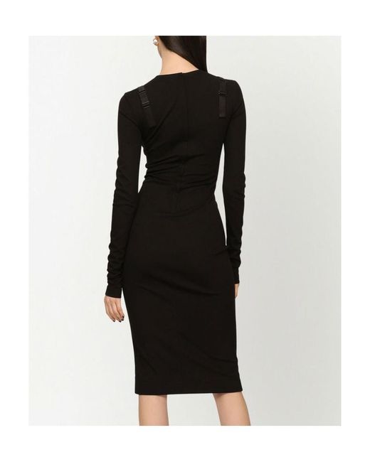 Dolce & Gabbana Black Detailed Long-Sleeved Midi Dress