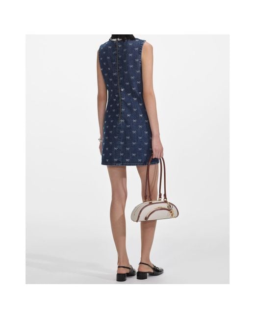 Self-Portrait Blue Crystal-Bow Denim Mini Dress