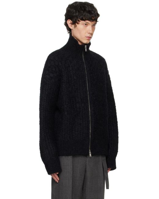Jil Sander Black Chunky-Knit High Neck Cardigan for men