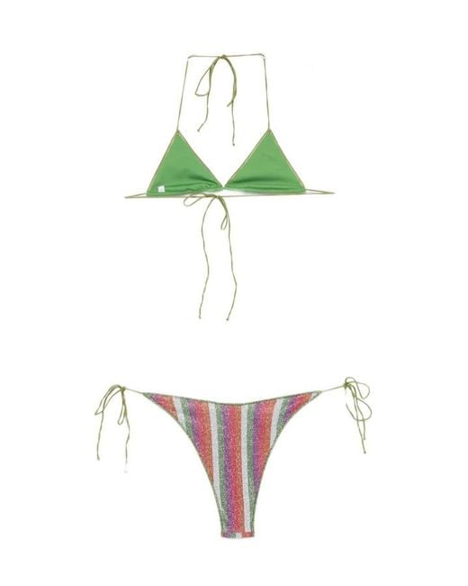 Oseree White Striped Bikini Set